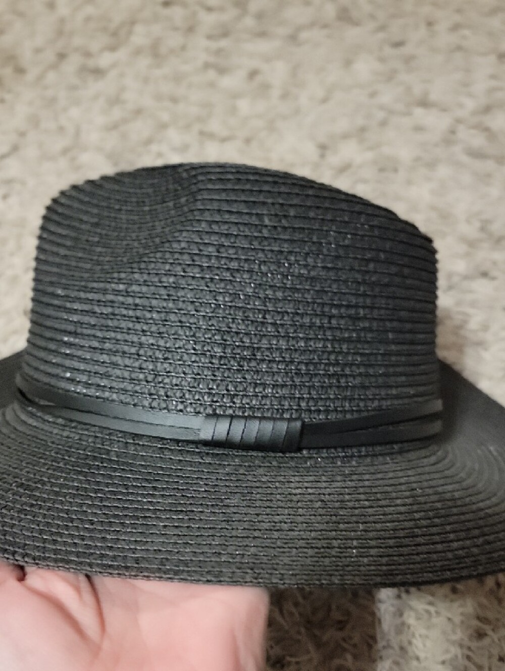 Black Straw Fedora Hat - Picture 3 of 6